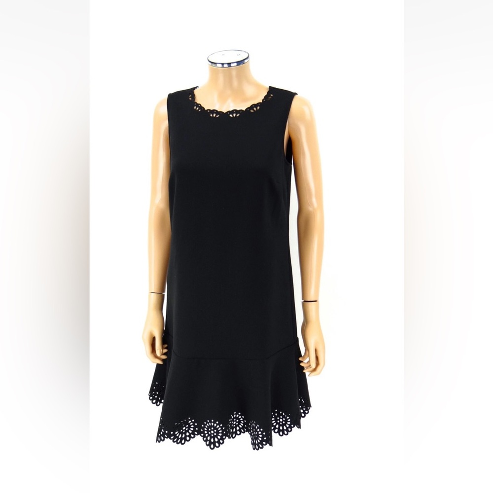 Black Sleeveless Laser-Cut Hem Shift Dress